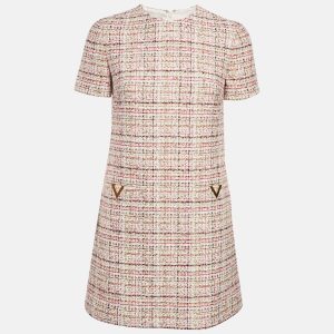 Valentino White/Pink Metallic Tweed Mini Dress S, Dresses - Luxury Closet catalog