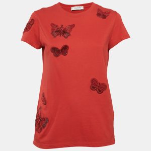 Valentino Red Cotton Butterfly Appliqued T-Shirt S, Shirts & Tops - Luxury Closet catalog