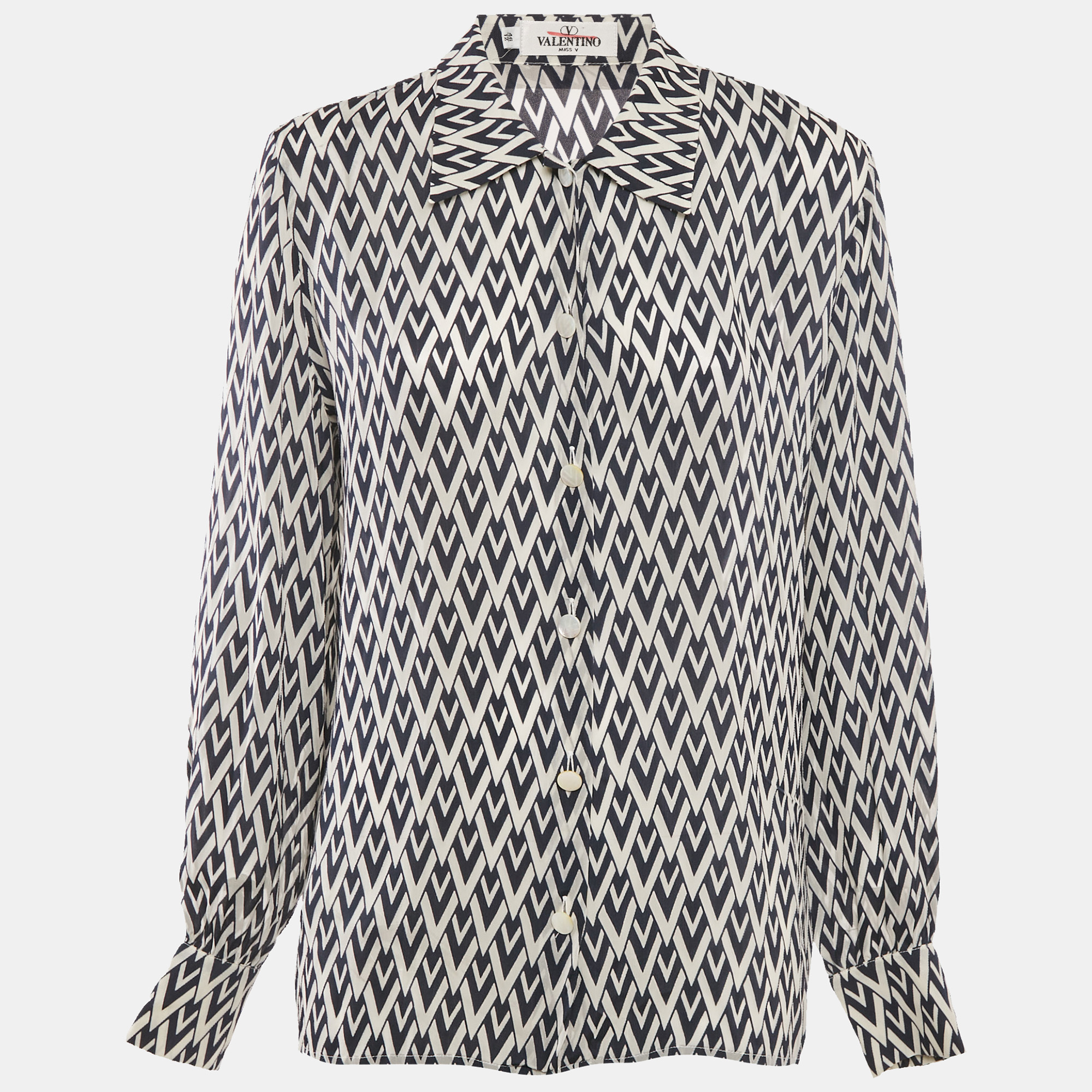 Valentino Vintage Blue V Pattern Silk Blend Shirt L, Shirts & Tops - Luxury Closet catalog
