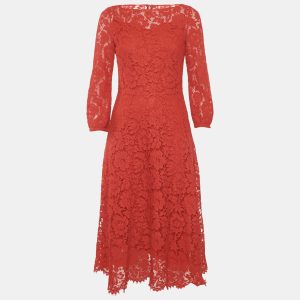 Valentino Red Corded Lace Long Sleeve Midi Dress M, Dresses - Luxury Closet catalog
