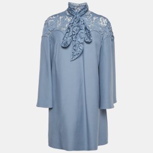 Valentino Blue Wool Blend Lace Detail Shift Dress L, Dresses - Luxury Closet catalog