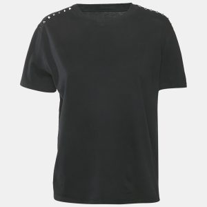 Valentino Black Cotton Knit Stud Detail Crew Neck T-Shirt S, Shirts & Tops - Luxury Closet catalog