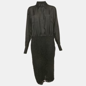 Valentino Black Lace and Satin Long Sleeve Midi Dress L, Dresses - Luxury Closet catalog