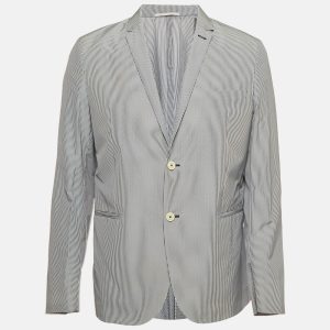 Valentino Blue Stripe Cotton Blend Button Front Blazer XL, Coats & Jackets - Luxury Closet catalog