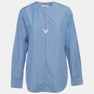 Valentino Blue Stripe Cotton Logo Plaque Detail Blouse S, Shirts & Tops - Luxury Closet catalog