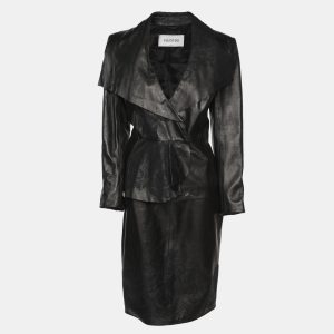 Valentino Black Leather Lace Trimmed Jacket Skirt Set L/M, Suits - Luxury Closet catalog