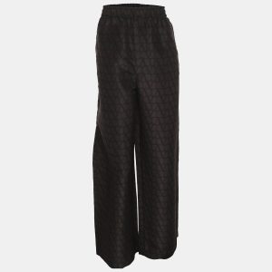 Valentino Black/Brown Logo Print Silk Wide Leg Trousers XL, Clothing - Luxury Closet catalog