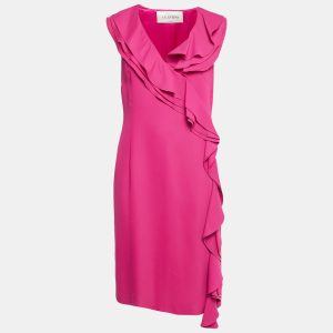 Valentino Pink Crepe Asymmetric Ruffle Sleeveless Short Dress L, Dresses - Luxury Closet catalog