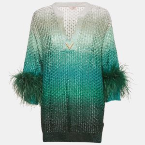 Valentino Green Ombre Ostrich Feather Trim Lurex Knit Mini Dress XS, Dresses - Luxury Closet catalog