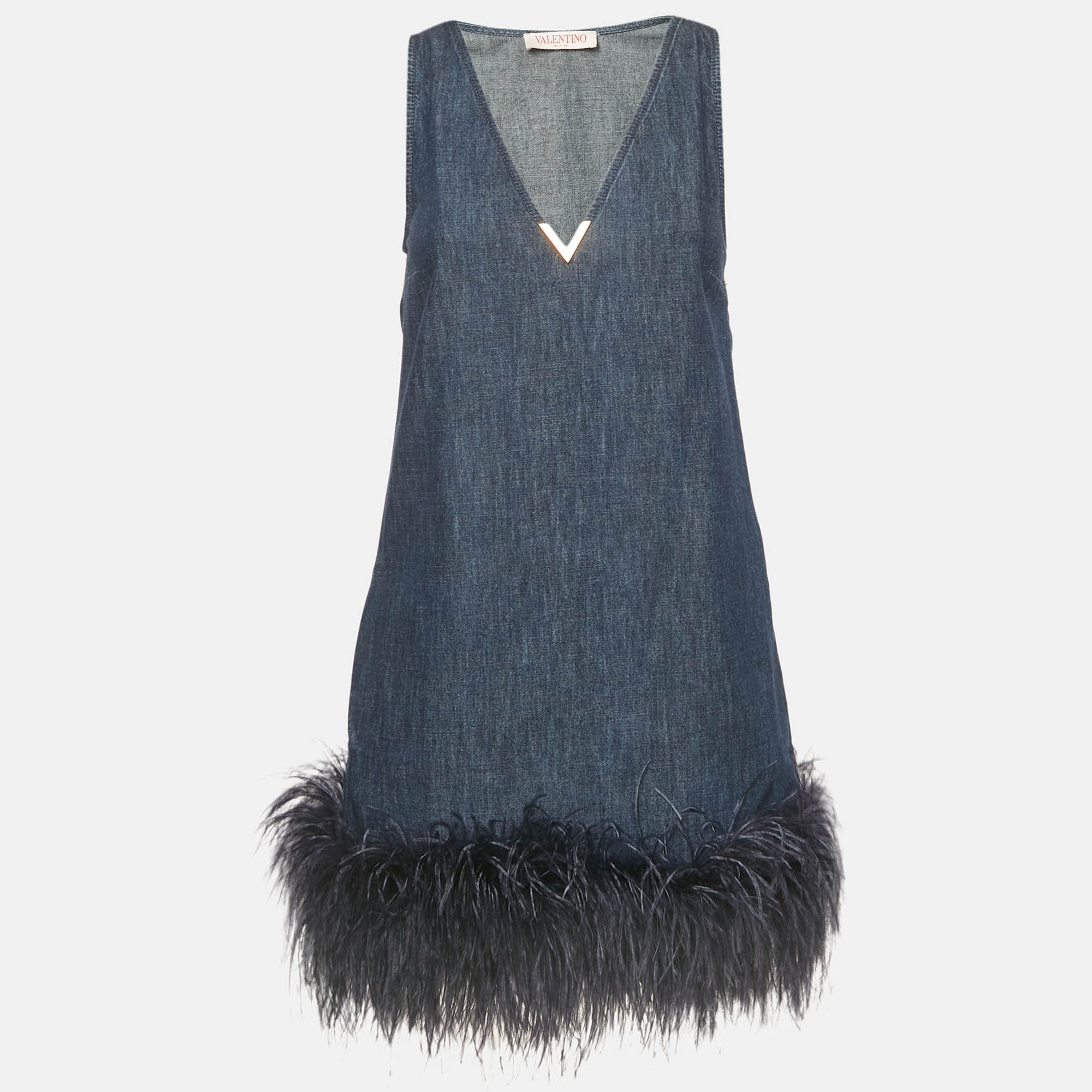 Valentino Blue Feather Trim Denim Shift Dress S, Dresses - Luxury Closet catalog