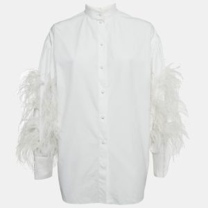 Valentino White Ostrich Feather Trim Cotton Oversized Shirt S, Shirts & Tops - Luxury Closet catalog