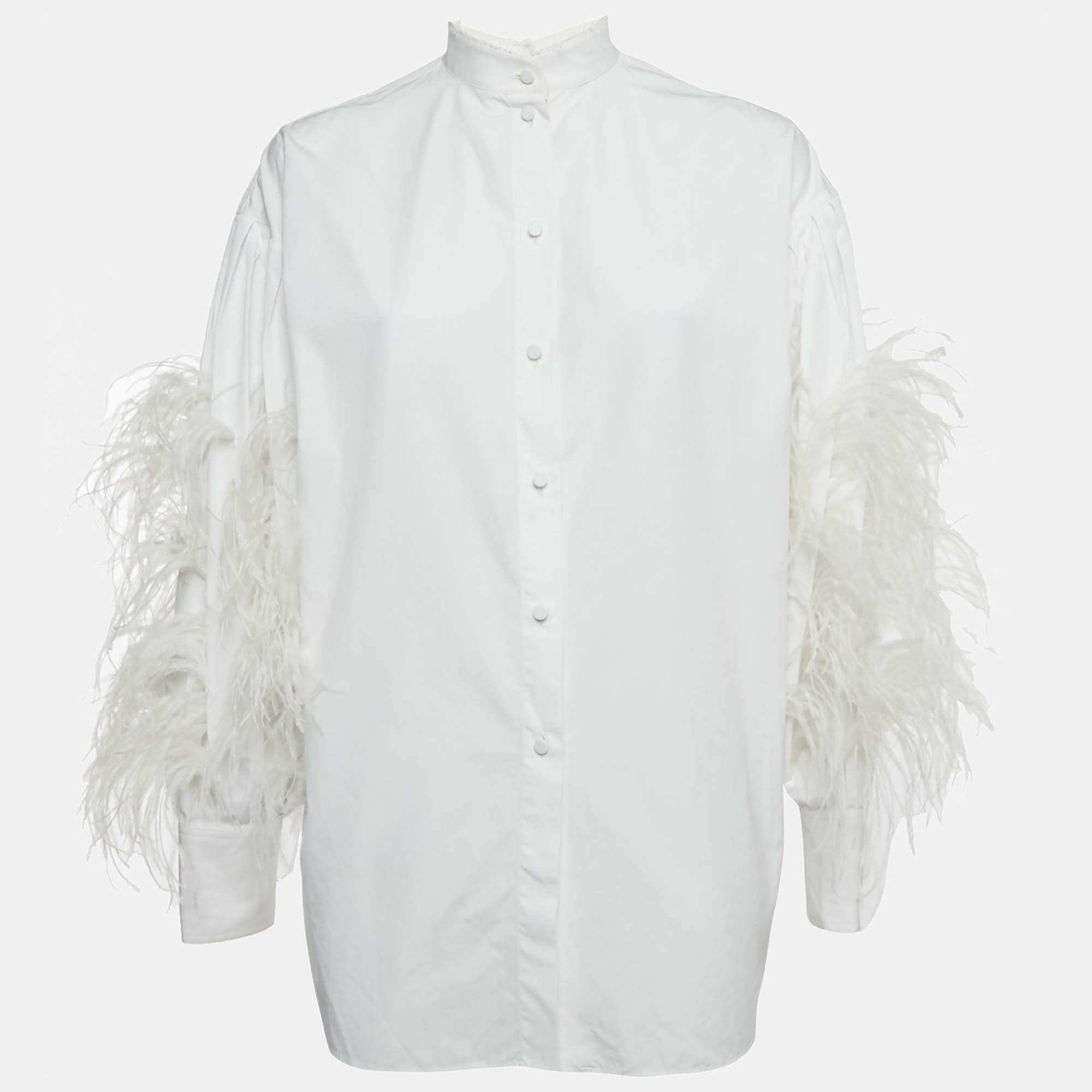 Valentino White Ostrich Feather Trim Cotton Oversized Shirt S, Shirts & Tops - Luxury Closet catalog