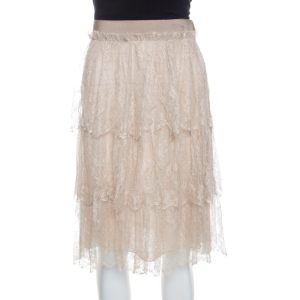 Valentino Beige Floral Tulle Tiered Skirt M, Skirts - Luxury Closet catalog