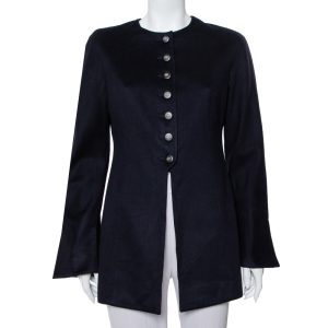 Valentino Boutique Midnight Blue Cashmere Button Front Collarless Vintage Jacket L, Coats & Jackets - Luxury Closet catalog