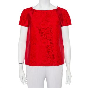 Valentino Red Silk & Lace Paneled Oversized Top S, Shirts & Tops - Luxury Closet catalog