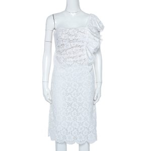 Valentino White Lace Ruffle Detail One Shoulder Midi Dress M, Dresses - Luxury Closet catalog