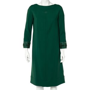 Valentino Green Crepe Embellished Sleeve Cape Detail Shift Dress M, Dresses - Luxury Closet catalog