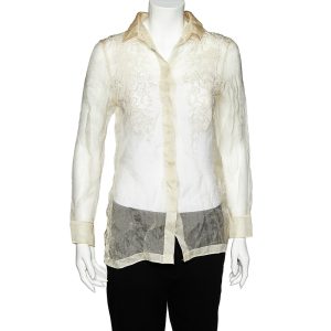 Valentino Cream Embroidered Silk Sheer Shirt M, Shirts & Tops - Luxury Closet catalog