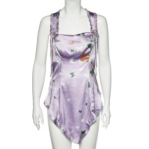 Valentino Lilac Butterfly Printed Silk Satin Asymmetric Hem Camisole M, Shirts & Tops - Luxury Closet catalog