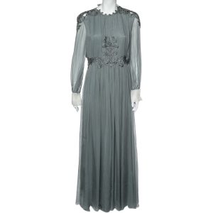 Valentino Grey Crepe de Chine Silk Embellished Maxi Dress L, Dresses - Luxury Closet catalog