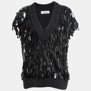 Valentino Black Sequin Embellished Wool Sweater Vest S, Sweaters & Cardigans - Luxury Closet catalog