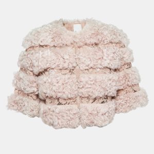 Valentino Light Pink Fur & Lace Short Sleeve Crop Jacket S, Coats & Jackets - Luxury Closet catalog