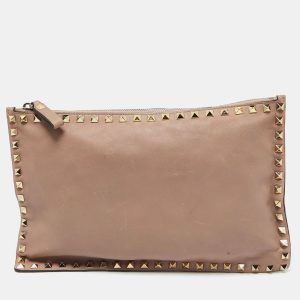 Valentino Beige Leather Rockstud Zip Pouch Clutch, Clutches & Special Occasion Bags - Luxury Closet catalog