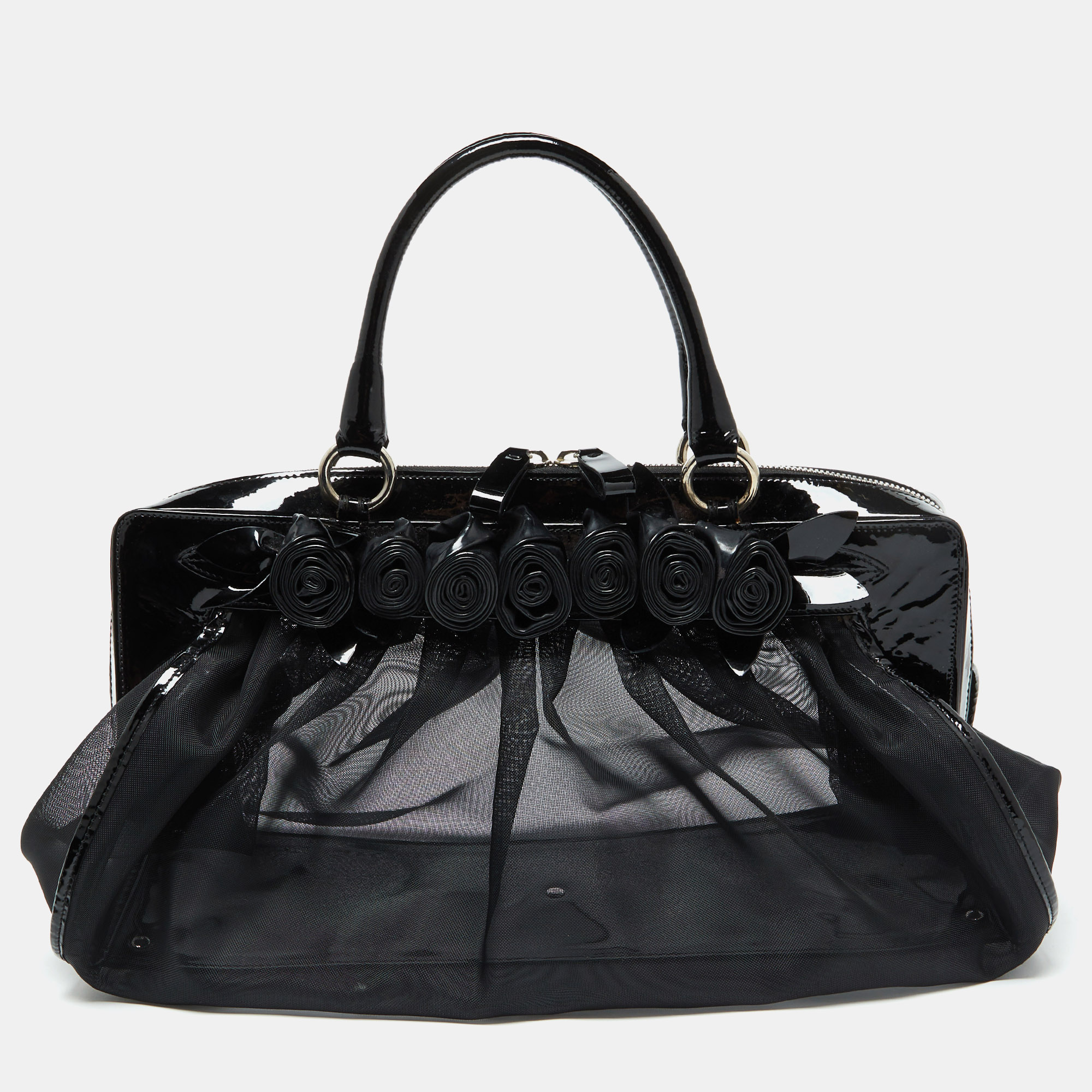 Valentino Black Mesh and Patent Leather Petale Rose Dome Satchel, Satchels - Luxury Closet catalog