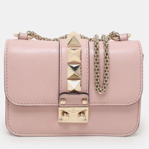 Valentino Light Pink Leather Mini Rockstud Glam Lock Shoulder Bag, Shoulder Bags - Luxury Closet catalog