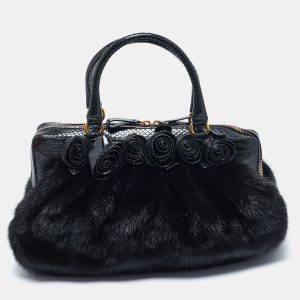 Valentino Black Snakeskin and Fur Frame Satchel, Satchels - Luxury Closet catalog