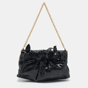 Valentino Black Snakeskin Fleur Chain Clutch, Clutches & Special Occasion Bags - Luxury Closet catalog