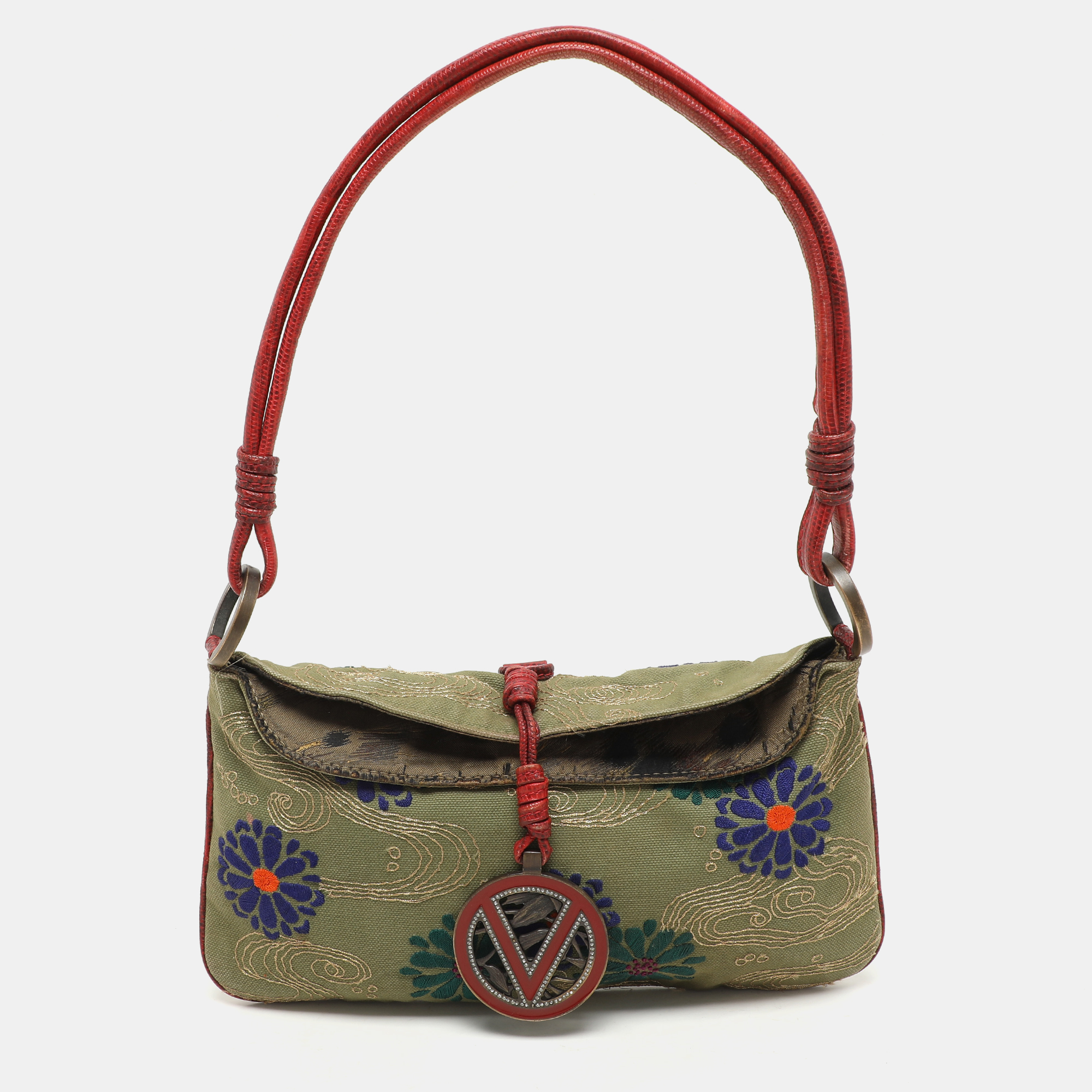 Valentino Green/Red Canvas and Lizard Leather V Logo Shoulder Bag, Shoulder Bags - Luxury Closet catalog