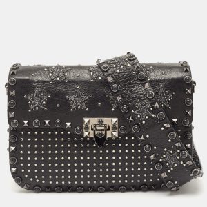 Valentino Black Leather Medium Star Crystal Rolling Rockstud Shoulder Bag, Shoulder Bags - Luxury Closet catalog