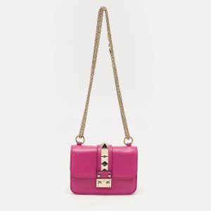 Valentino Fuchsia Leather Mini Rockstud Glam Lock Shoulder Bag, Shoulder Bags - Luxury Closet catalog