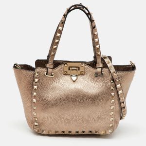 Valentino Gold Leather Mini Rockstud Trapeze Tote, Tote Handbags - Luxury Closet catalog
