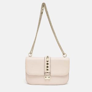Valentino Pink Leather Medium Glam Lock Shoulder Bag, Shoulder Bags - Luxury Closet catalog