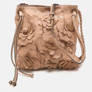 Valentino Beige Leather Floral Applique Shoulder Bag, Shoulder Bags - Luxury Closet catalog