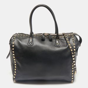 Valentino Black Leather Rockstud Zip Satchel, Satchels - Luxury Closet catalog
