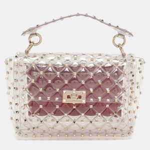 Valentino Clear/Red PVC Medium Rockstud Spike Top Handle Bag, Satchels - Luxury Closet catalog