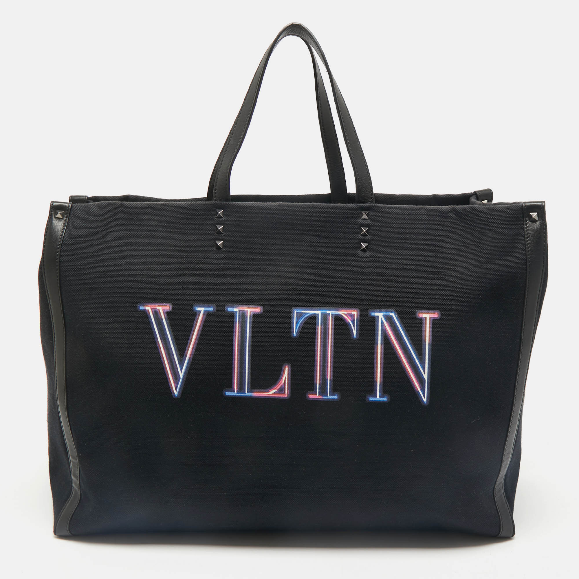 Valentino Dark Blue/Black Canvas and Leather VLTN Weekender Tote, Tote Handbags - Luxury Closet catalog