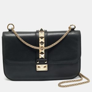 Valentino Black Leather Medium Rockstud Glam Lock Shoulder Bag, Shoulder Bags - Luxury Closet catalog