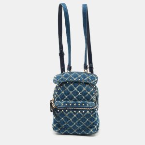 Valentino Navy Blue Quilted Denim Rockstud Backpack, Backpacks - Luxury Closet catalog