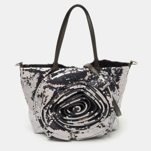 Valentino Silver/Grey Sequins Rose Petal Shopper Tote, Tote Handbags - Luxury Closet catalog