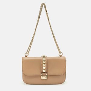 Valentino Beige Leather Medium Rockstud Glam Lock Shoulder Bag, Shoulder Bags - Luxury Closet catalog