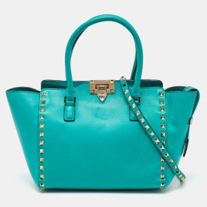 Valentino Turquoise Blue Leather Medium Rockstud Trapeze Tote, Tote Handbags - Luxury Closet catalog
