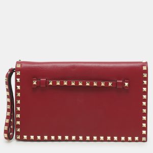 Valentino Burgundy Leather Rockstud Flap Wristlet Clutch, Clutches & Special Occasion Bags - Luxury Closet catalog