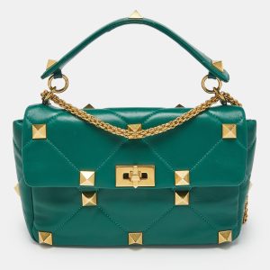 Valentino Green Leather Large Roman Stud Flap Shoulder Bag, Shoulder Bags - Luxury Closet catalog