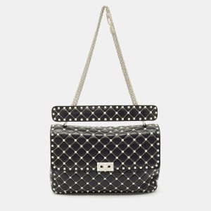 Valentino Black/White Leather Large Rockstud Spike Top Handle Bag, Satchels - Luxury Closet catalog