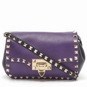Valentino Dark Purple/Black Leather Rockstud Flap Shoulder Bag, Shoulder Bags - Luxury Closet catalog