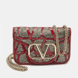 Valentino Red Beads and Sequins Micro Loco Chain Bag, Shoulder Bags - Luxury Closet catalog